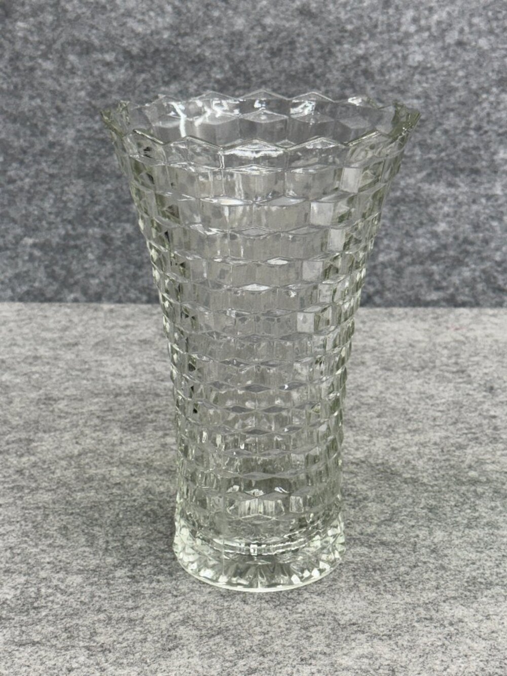 Vintage Indiana Glass Whitehall Clear Cubist Flared Vase 10" Flower Vase